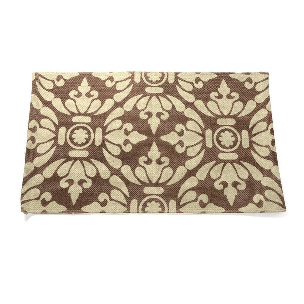 Rich Damask Bath Rug 100% Brown & Cream NWT